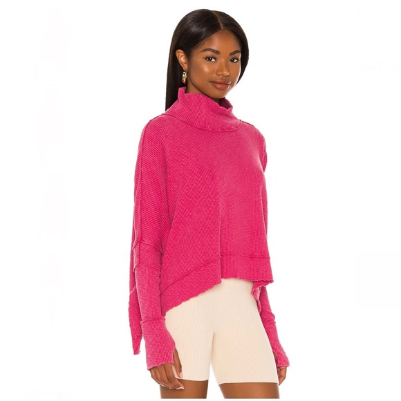 FREE PEOPLE PINK LONG SLEEVE RIBBED TOP - Picture 5 of 9